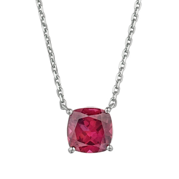 Astra 2.00ct Lab Ruby and Diamond Solitaire Cushion Cut Necklace in Silver